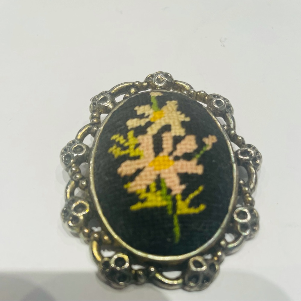Handcrafted Needlepoint Pin/ Pendant in the Victorian Style